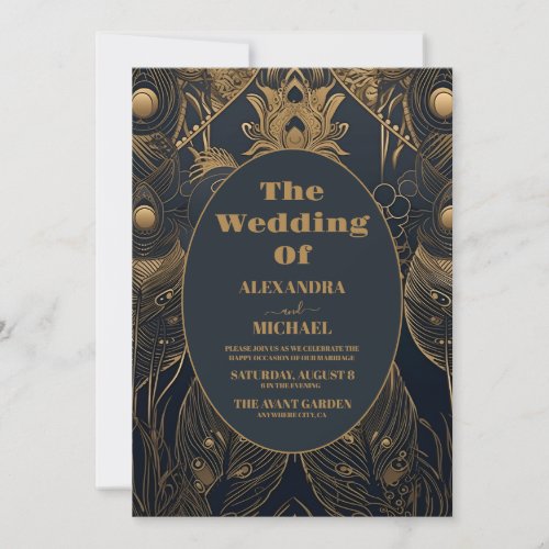 Elegant Art Deco Peacocks Wedding Invitation