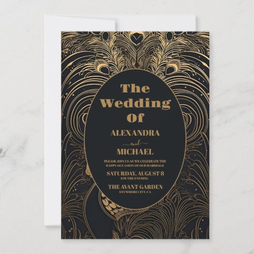 Elegant Art Deco Peacocks Wedding Invitation