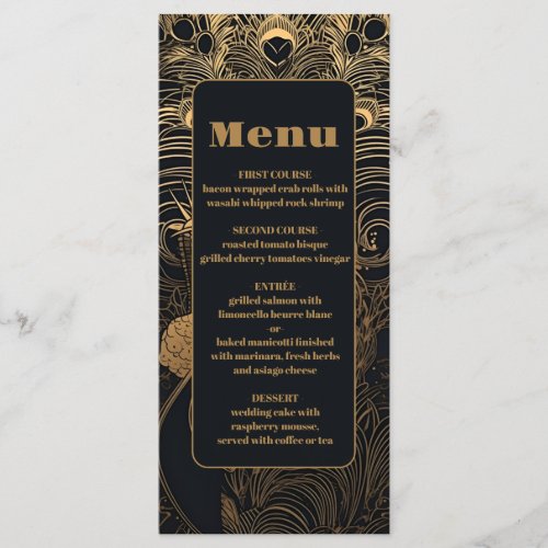 Elegant Art Deco Peacocks Wedding Menu