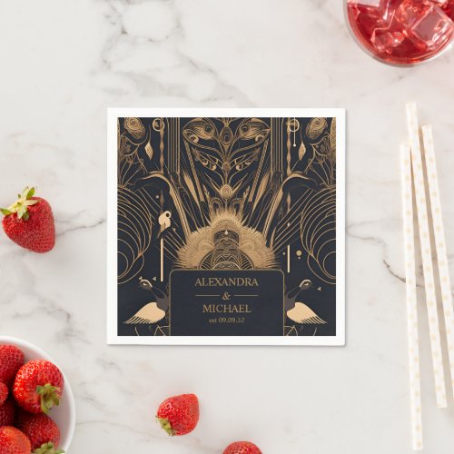 Elegant Art Deco Peacocks Wedding Napkins