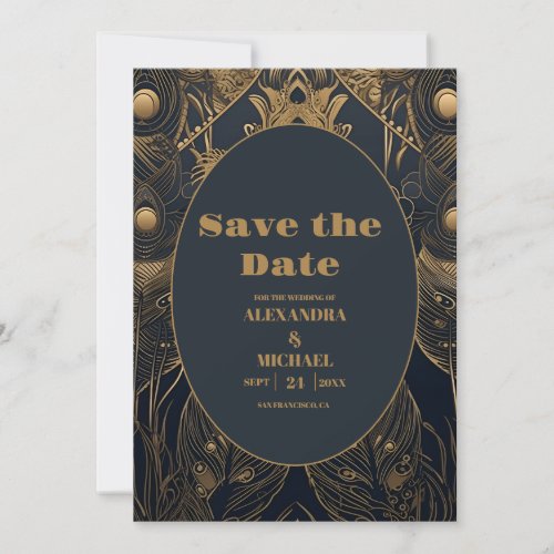 Elegant Art Deco Peacocks Wedding Save The Date