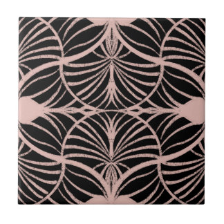 Elegant Art Deco Pink & Black Gouache Scallops Ceramic Tile