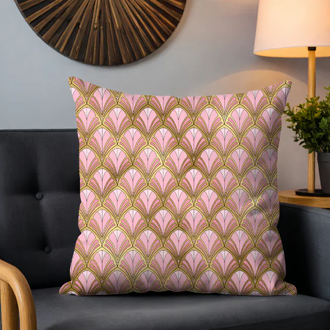 Elegant Art Deco Pink Gold Luxury Vintage Pattern Throw Pillow Zazzle