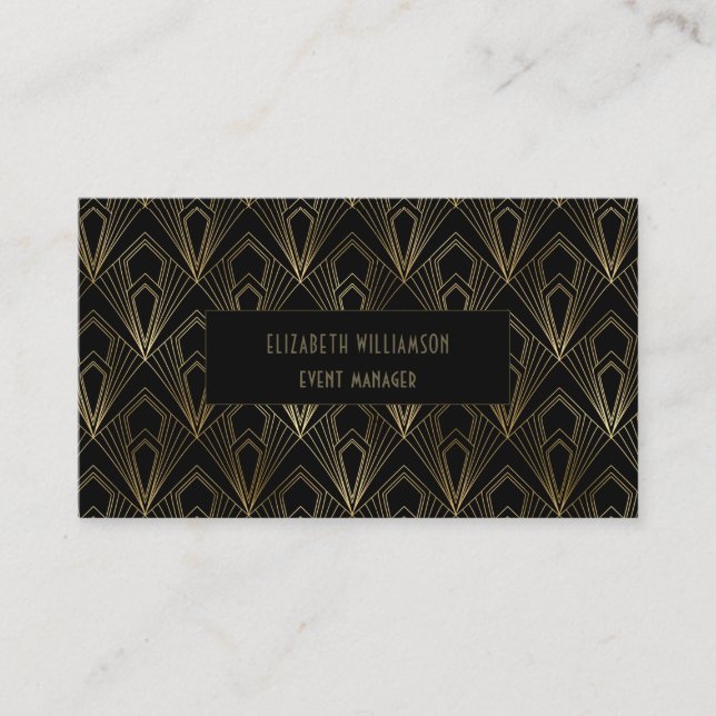 Elegant Art Deco Professional | Black and Gold Business Card (Front)
