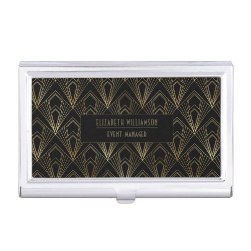 Elegant Art Deco Professional  Black and Gold Business Card Case