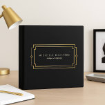Elegant Art Deco Professional Black/Gold 3 Ring Binder<br><div class="desc">Elegant Art Deco Professional Black/Gold 3-ring binder for chic offices, teachers, lesson plans, students, busy moms, and more. Your name or business name is elegantly styled with an art deco frame on this personalized designer binder. The simple lettering and design is professional and timeless. Set in a faux gold on...</div>