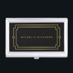 Elegant Art Deco Professional Black/Gold Business Card Case<br><div class="desc">Coordinates with the Elegant Art Deco Professional Black/Gold Business Card Template by 1201AM. Your name or business name is elegantly styled with an art deco frame on this personalized business card holder. The simple lettering and design is professional and timeless. Set in a faux gold on taupe/gray background for a...</div>