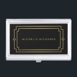 Elegant Art Deco Professional Black/Gold Business Card Case<br><div class="desc">Coordinates with the Elegant Art Deco Professional Black/Gold Business Card Template by 1201AM. Your name or business name is elegantly styled with an art deco frame on this personalized business card holder. The simple lettering and design is professional and timeless. Set in a faux gold on taupe/gray background for a...</div>