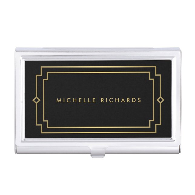 Elegant Art Deco Professional Black/Gold Business Card Case (Front)