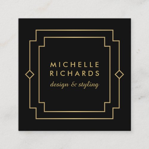 Elegant Art Deco Professional BlackGold Square Business Card