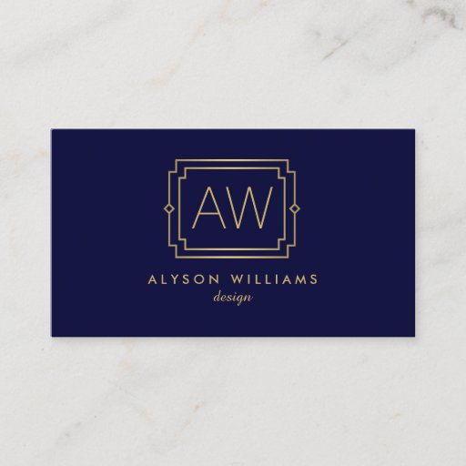 Customizable Professional Vintage Art Deco Elegant Navy/Gold Business Cards