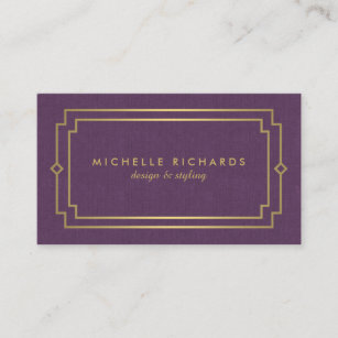 Elegant Art Deco Professional Purple/Gold Business Card