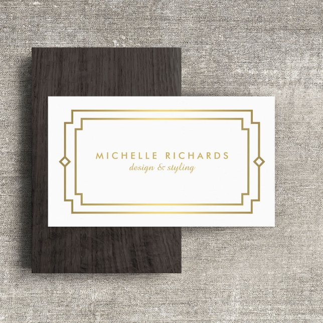 Elegant Art Deco Professional White/Gold Business Card (Creator Uploaded)