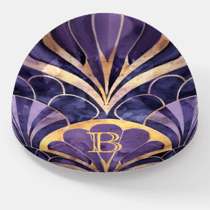 Elegant Art Deco Purple and Gold Monogram Design Paperweight