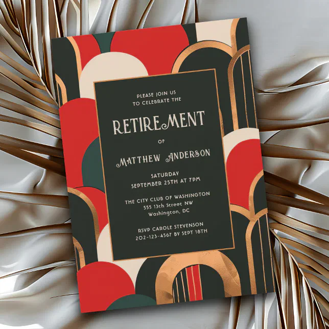 Elegant Art Deco Retirement Party or Dinner Invitation | Zazzle