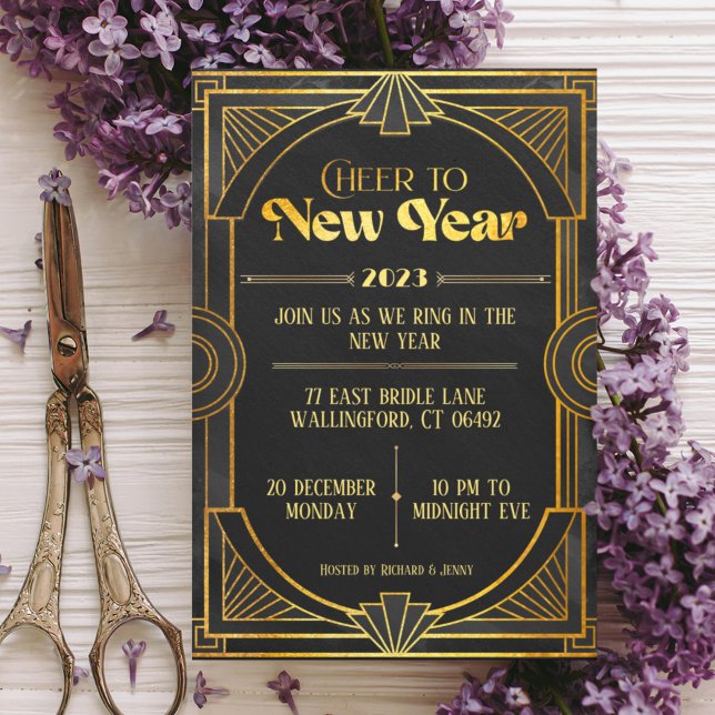 Elegant Art Deco Retro New year Party Holiday Card (Creator Uploaded)