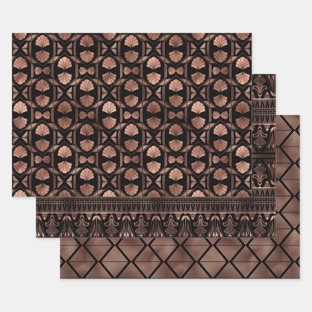 Elegant Art Deco Rose Gold Patterns Wrapping Paper Sheets (Set)