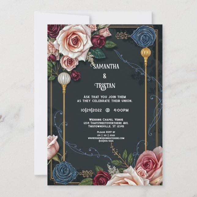 Elegant Art Deco Roses Vintage Wedding Invitation (Front)