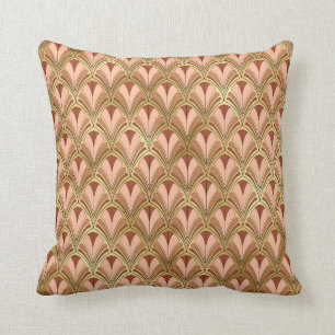 Elegant Art Deco Salmon Gold Luxury Vintage Throw Pillow