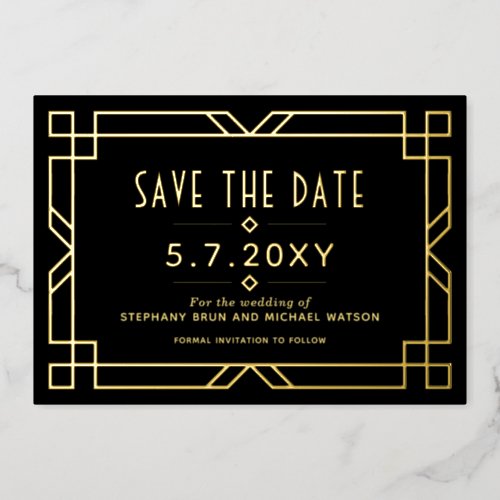 Elegant Art Deco Save the Date Black Gold Card