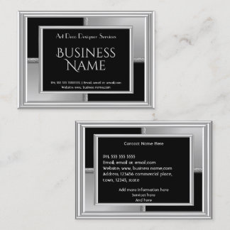 Elegant Art Deco Silver Black Geometrical Metal Business Card