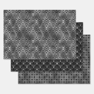 Elegant Art Deco Silver Patterns Wrapping Paper Sheets