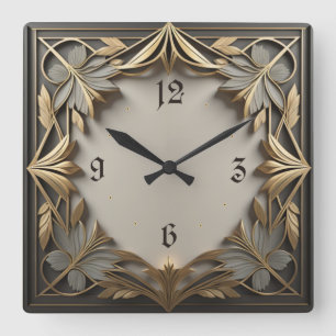 Elegant Art Deco Square Wall Clock