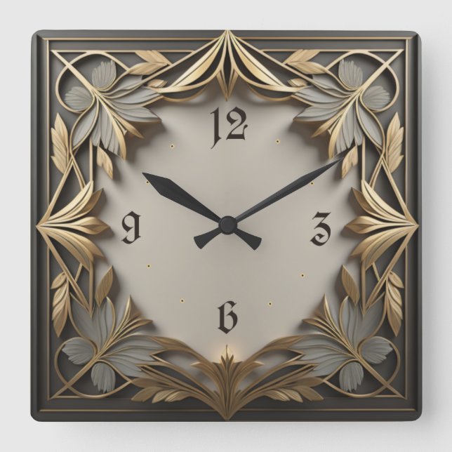 Elegant Art Deco Square Wall Clock (Front)