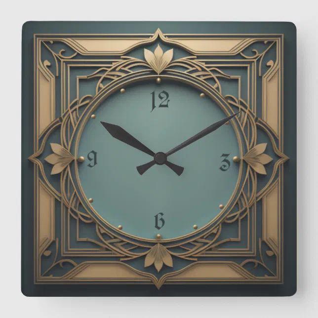 Elegant Art Deco Square Wall Clock | Zazzle