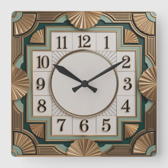 Elegant Art Deco Square Wall Clock (Front)