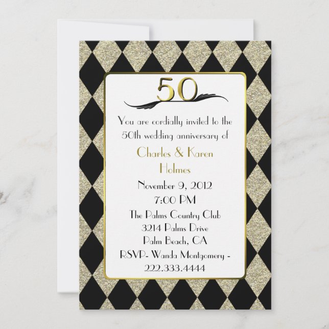 Elegant Art Deco Style 50th Anniversary Invitation (Front)