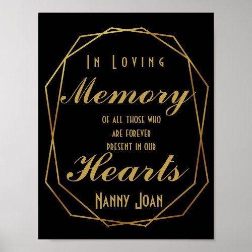 Elegant art deco style Gold Cut In loving memory Poster