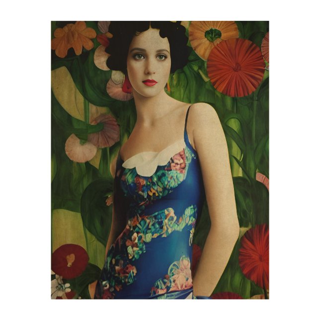Elegant Art Deco Style Woman wth Large Flowers Art (Front)