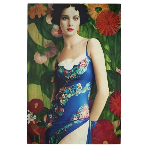 Elegant Art Deco Style Woman wth Large Flowers Art