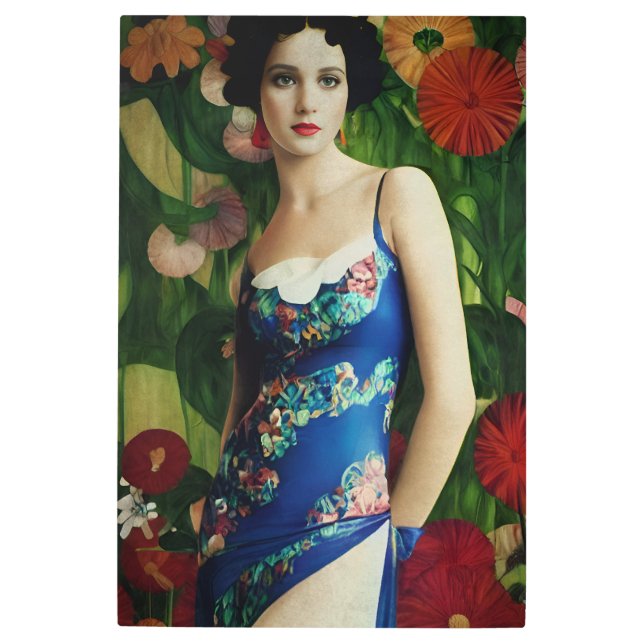 Elegant Art Deco Style Woman wth Large Flowers Art (Front)
