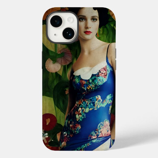 Elegant Art Deco Style Woman wth Large Flowers Art Case-Mate iPhone Case (Back)