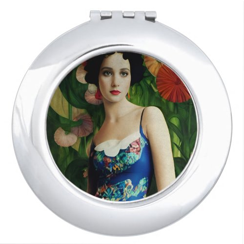 Elegant Art Deco Style Woman wth Large Flowers Art Compact Mirror