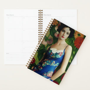 Elegant Art Deco Style Woman wth Large Flowers Art Planner