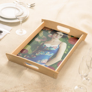 Elegant Art Deco Style Woman wth Large Flowers Art Serving Tray