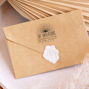 Elegant Art Deco Sun Custom Name & Return Address Rubber Stamp