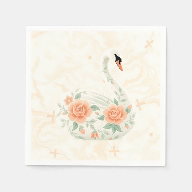 Elegant Art Deco Swan with Floral Patterns Napkins (Front)