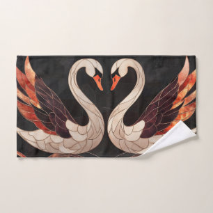 Elegant Art Deco Swans Forming a Heart Hand Towel