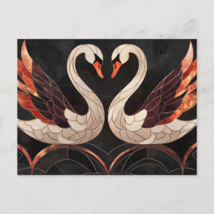 Elegant Art Deco Swans Forming a Heart Holiday Postcard