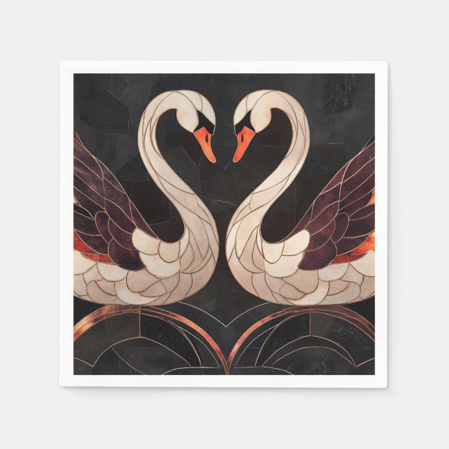 Elegant Art Deco Swans Forming a Heart Napkins (Front)