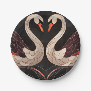 Elegant Art Deco Swans Forming a Heart Paper Plates