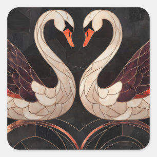 Elegant Art Deco Swans Forming a Heart Square Sticker