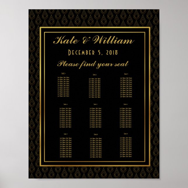 Elegant art deco Table plan party/wedding Poster (Front)