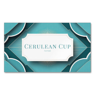 Elegant Art Deco Teal Gold Geometric Business Card Magnet