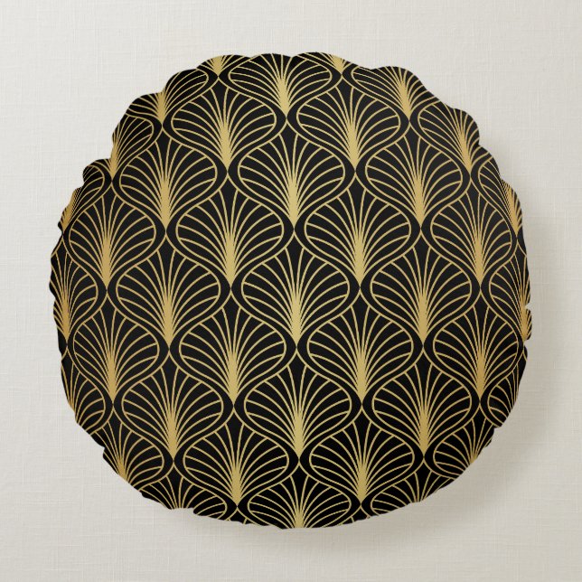 Elegant Art Deco: Vintage Abstract Round Pillow (Front)