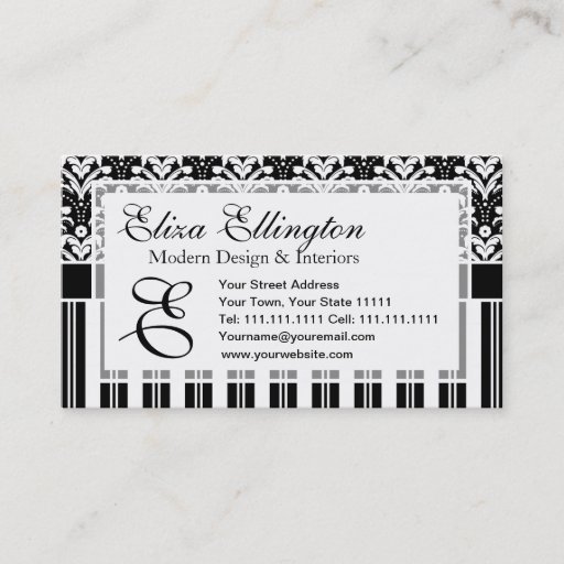Customizable Elegant Art Deco Vintage Floral Damask and Stripes Business Card Template